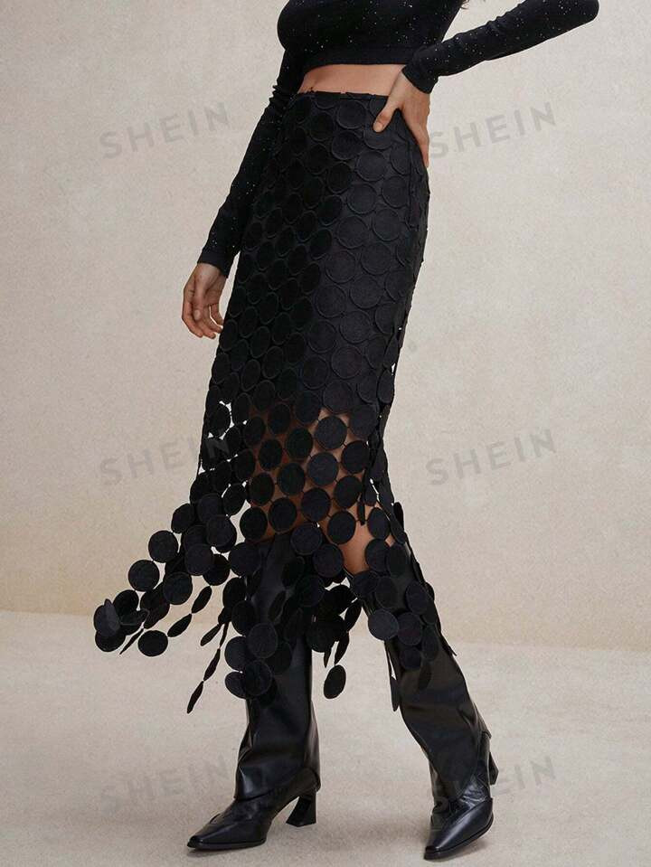 Anewsta Laser Cut Multi Circle Double Layered Skirt | SHEIN