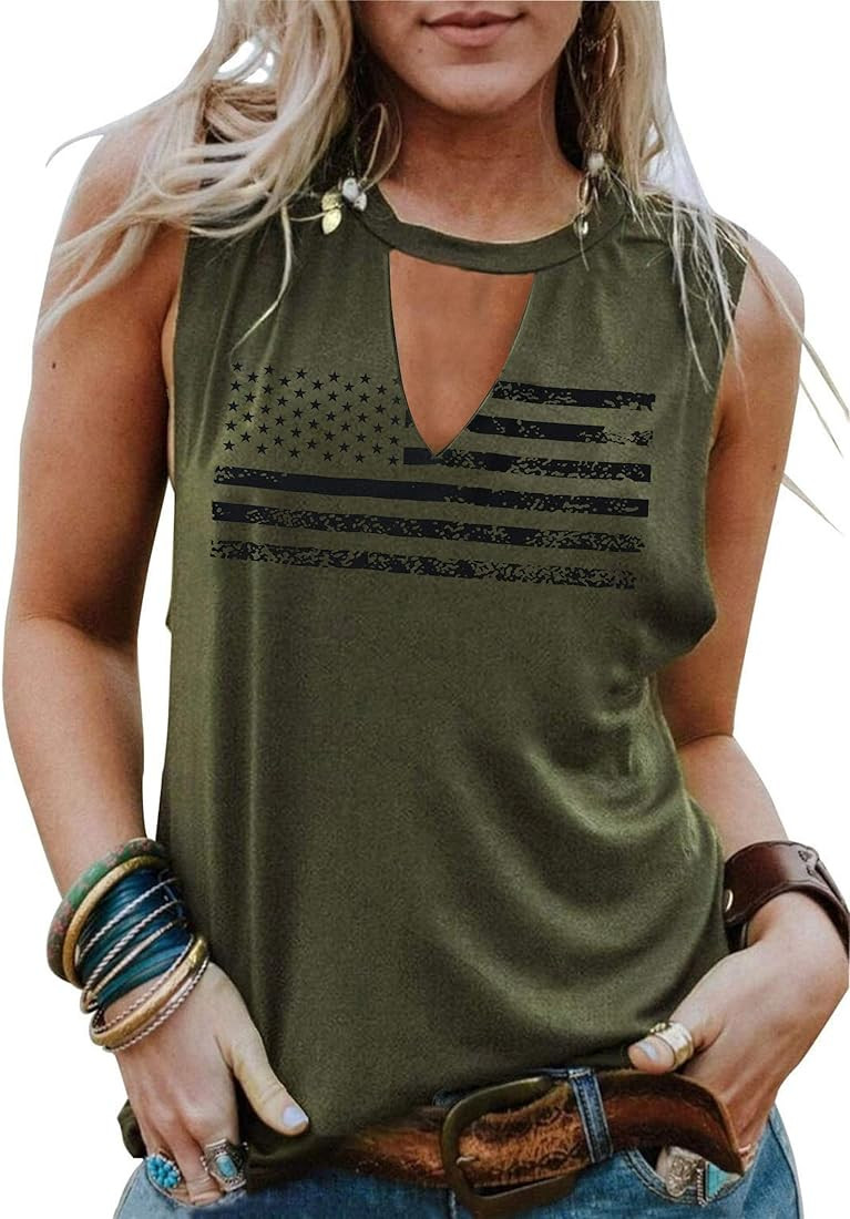 American Flag Tank Tops Women Patriotic Shirt USA Flag Stars Stripes Print Sleeveless T-Shirt 4th... | Amazon (US)