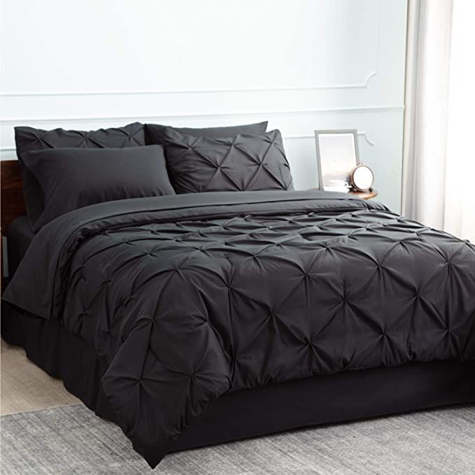 Bedsure Black King Size Comforter Set - 8 Pieces Pintuck Black King Bedding Sets, Pinch Pleat Kin... | Amazon (US)