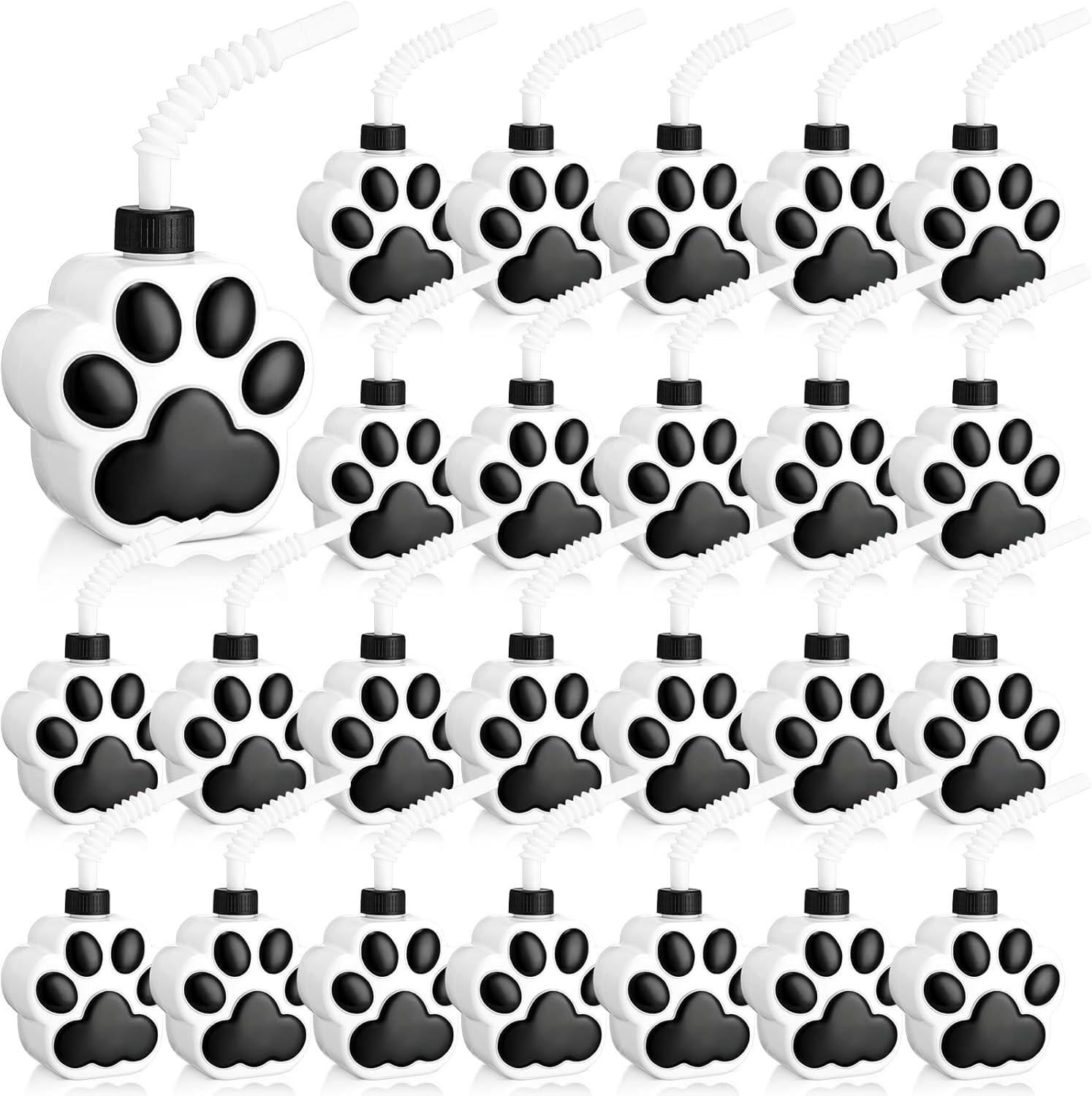 Zubebe 24 Pcs 10 oz Dog Paw Cups with Lid Straw Bulk Dog Party Favors Plastic Reusable Puppy Paw ... | Amazon (US)