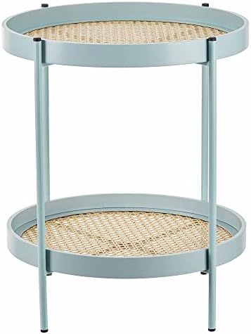 ALPOME Rattan Round Metal End Table 2Tier 2layer Side Table Round Coffee Table for Sofa Living Ro... | Amazon (US)