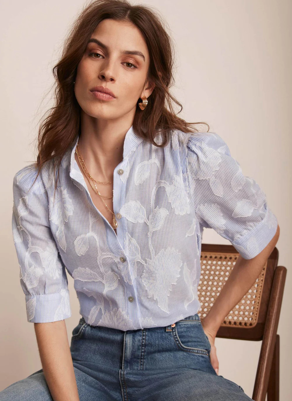 Blue Striped Floral Blouse | Mint Velvet