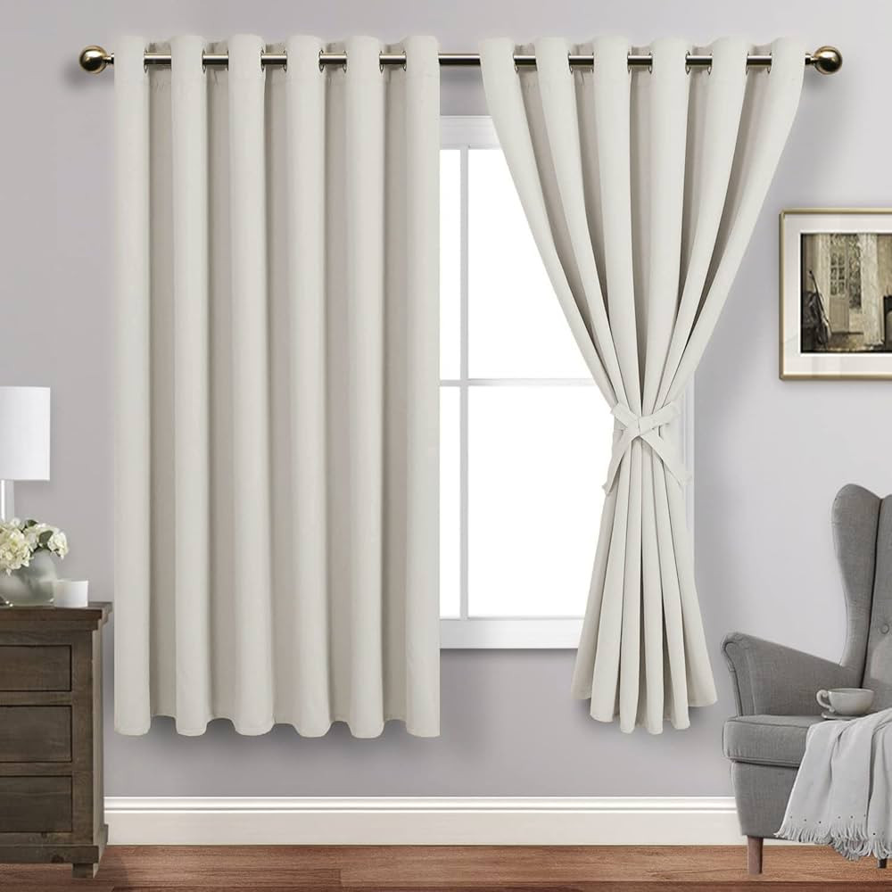JIUZHEN Ivory Blackout Curtains with Tiebacks - Thermal Insulated, Light Blocking and Noise Reduc... | Amazon (US)