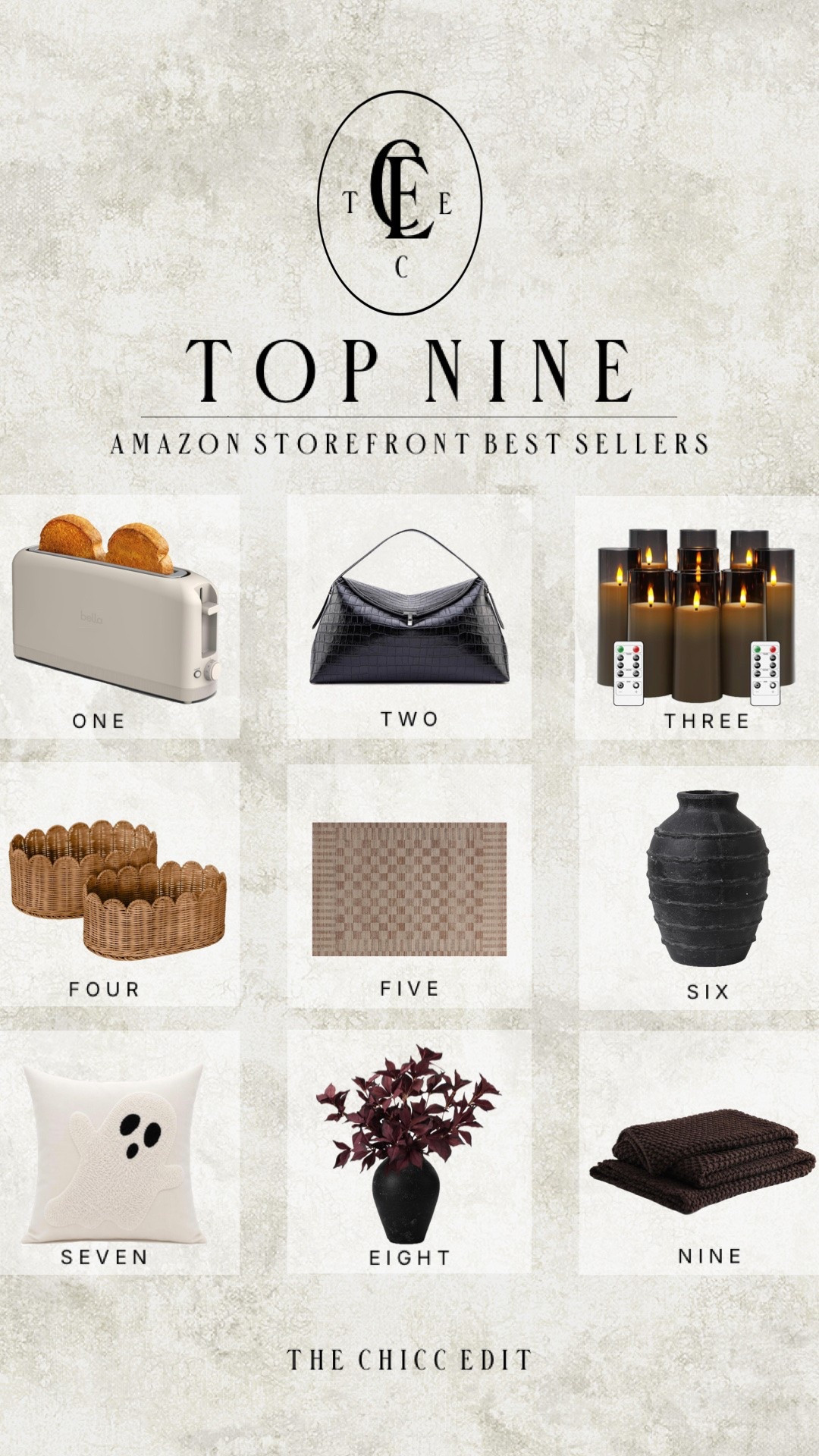 Amazon top nine 🤎

#totemedupe #homedecor #hallowreb #fallhome #falldecor handbag toaster basket carpet rug vase pillow leafy stems blanket

#LTKSeasonal #LTKHome #LTKOver40