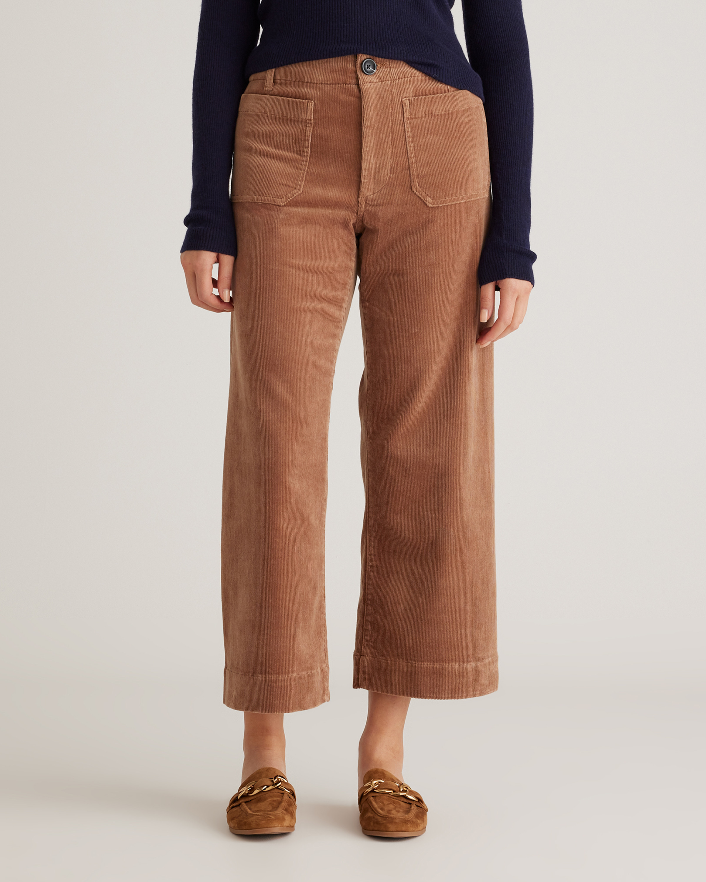 Quince | Women's Organic Stretch Corduroy Cropped Wide Leg Pants in Warm Brown, Size 0, Organic Cotton | Quince