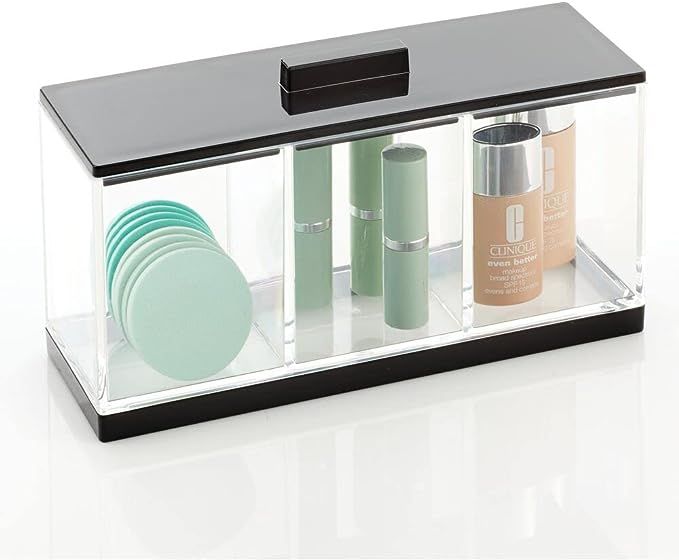 mDesign Plastic Makeup Organizer Storage Canister Box with 3 Sections and Lid for Bathroom Vanity Co | Amazon (US)