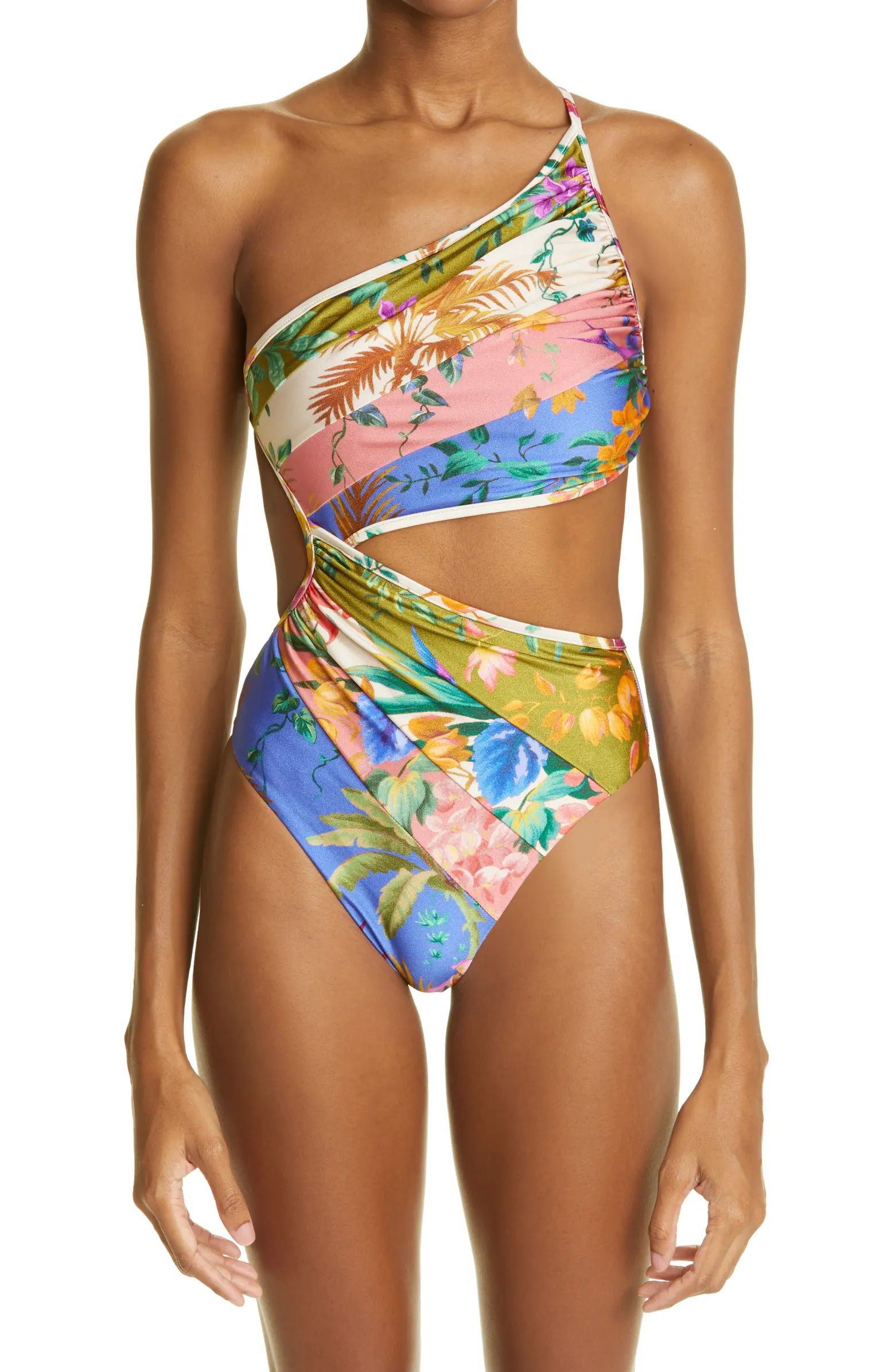 Zimmermann Tropicana Floral Cutout One-Shoulder One-Piece Swimsuit | Nordstrom | Nordstrom