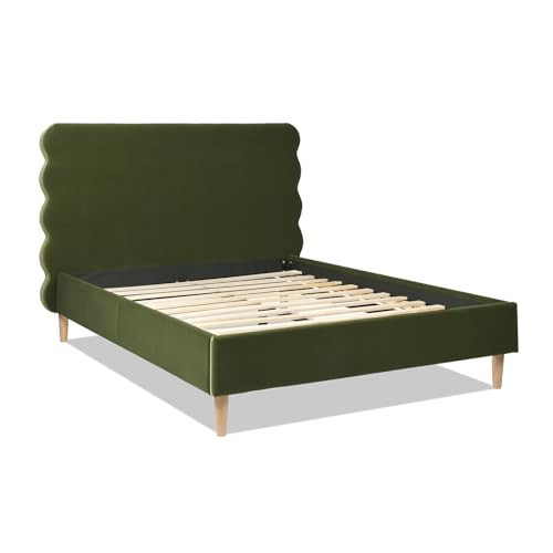 Jennifer Taylor Home Stockholm Modern Wavy Headboard Platform Bed, Queen, Olive Green Performance Velvet | Amazon (US)