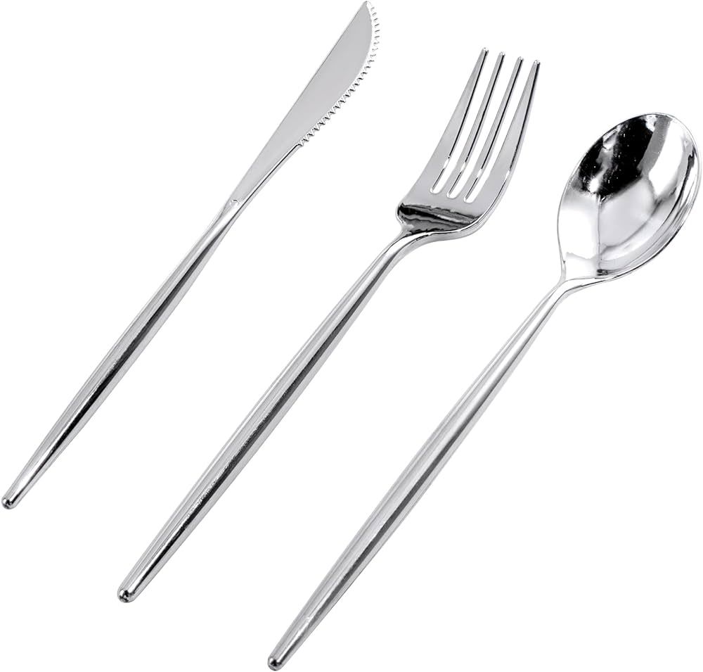 Rubtlamp 90Pcs Silver Plastic Silverware, Silver Plastic Utensils, Plastic Cutlery Include 30 Pla... | Amazon (US)