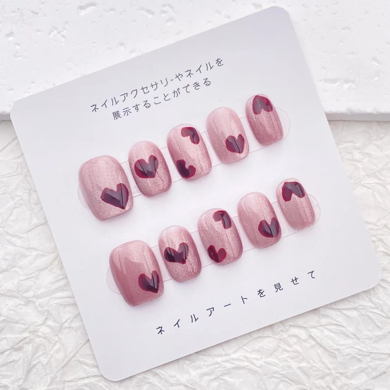 Lovely Red Heart Nail/Pink Cat Eye Nails/Handmade Press on Nail/Sweet Valentine's Day Nail/Cute S... | Etsy (US)
