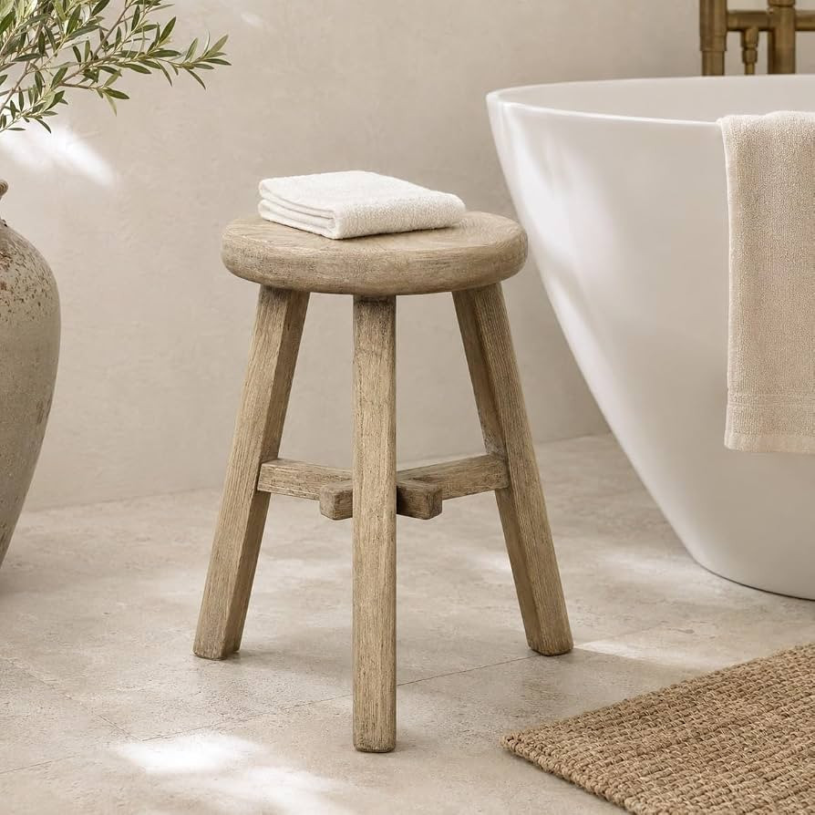 Artissance 12 Inch Wide Solid Elm Round Stool Weathered Natural | Amazon (US)