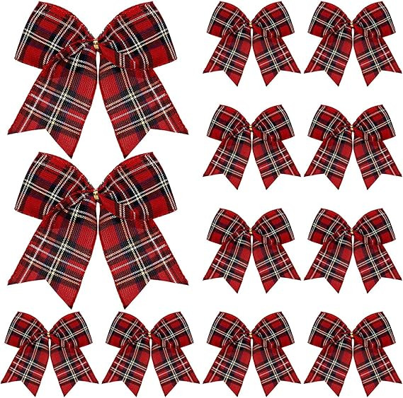 Jetec 12 Pcs Christmas Buffalo Plaid Bows Decorations 6 Inch Christmas Check Plaid Bows Tie Bows ... | Amazon (US)