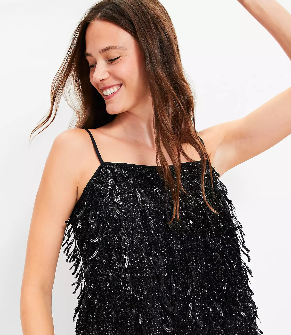Sequin Fringe Square Neck Cami | LOFT