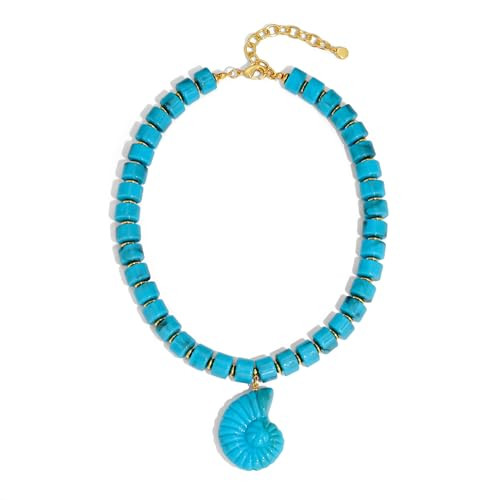 Chunky Beaded Necklace for Women with Conch Shell Pendant, Boho Bead Statement Necklace with Adju... | Amazon (US)