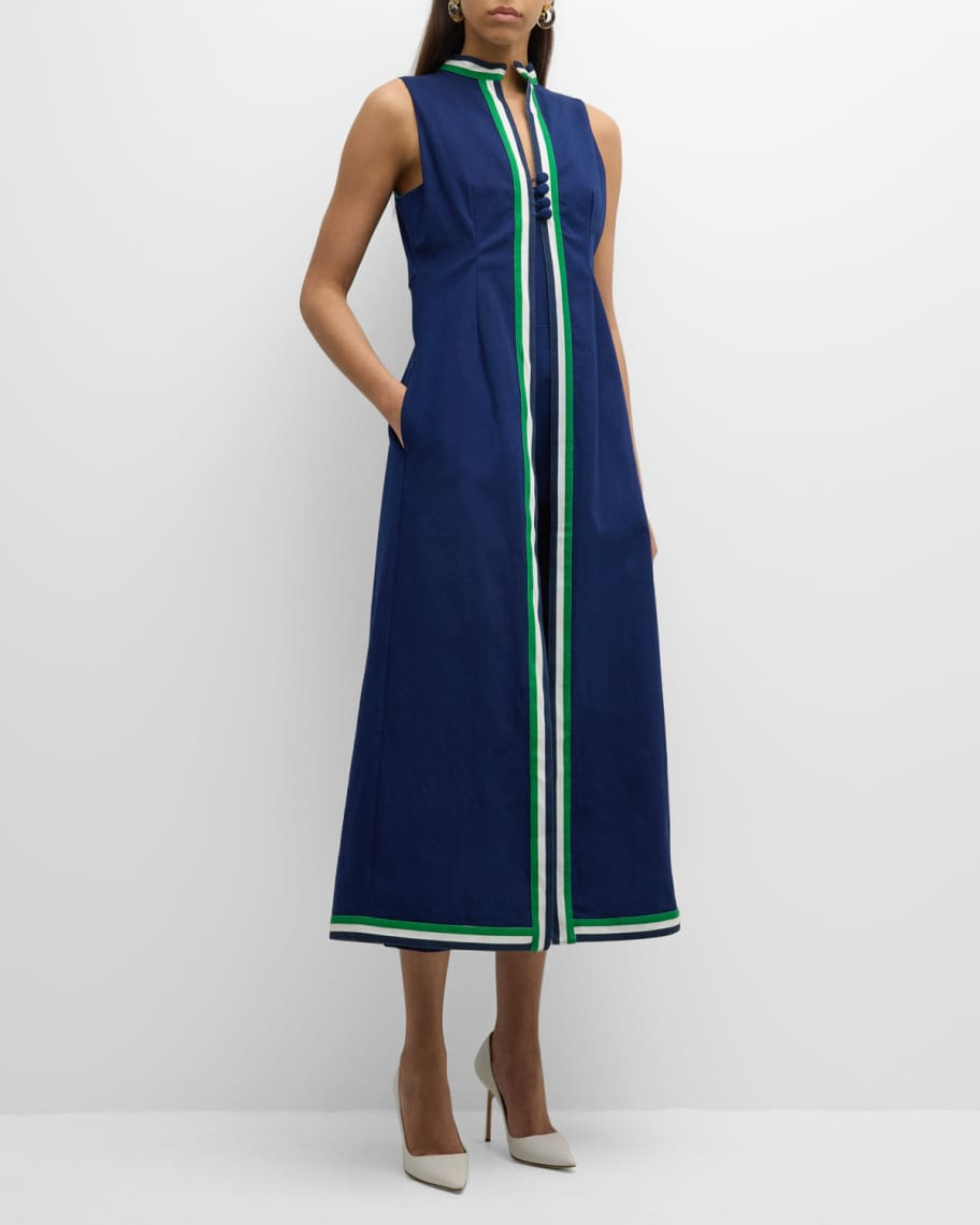 Frances Valentine Susie Striped-Trim Coat & Jumpsuit Set | Neiman Marcus