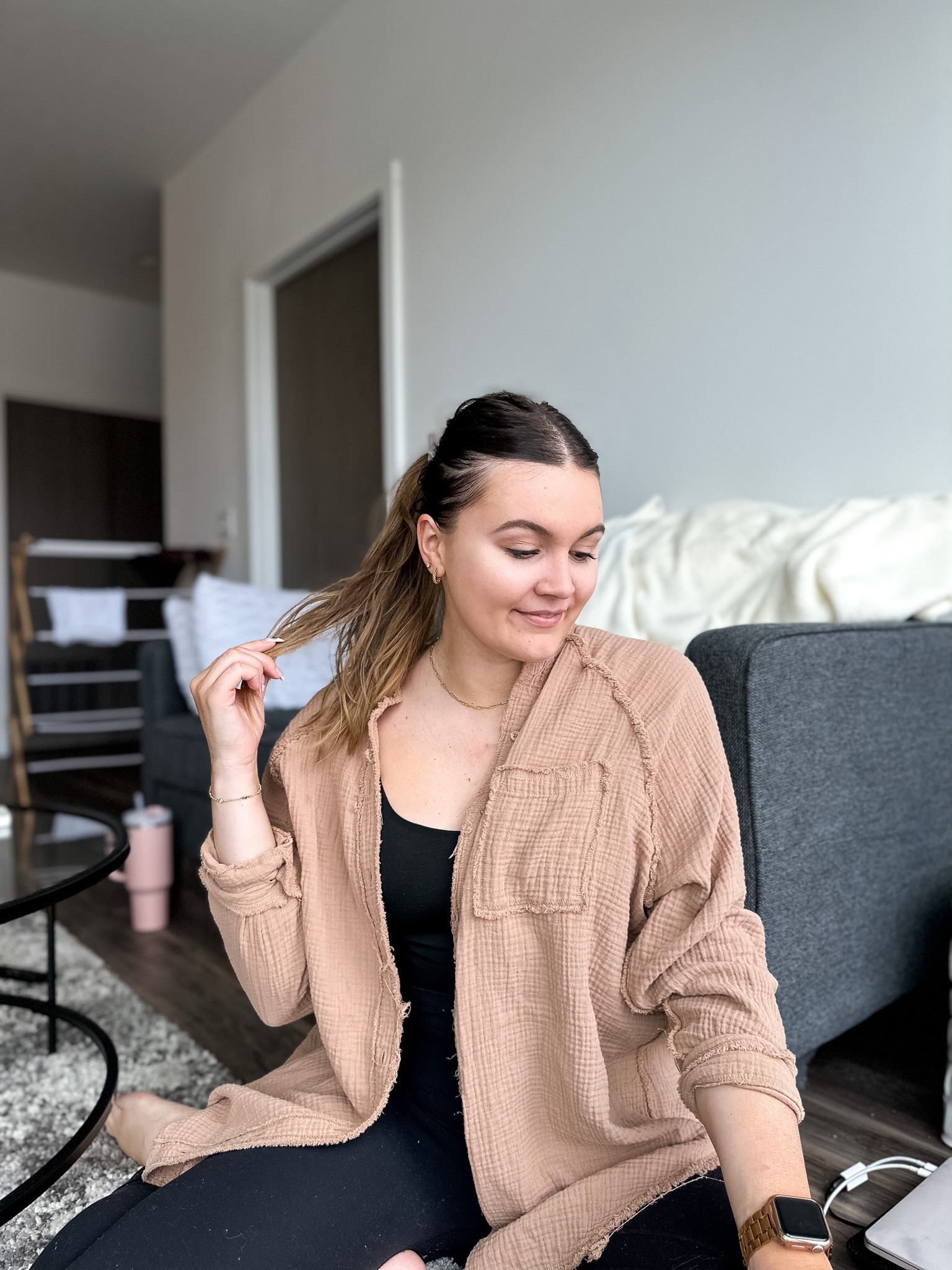 Basic neutral spring outfit idea. Featuring my favorite activewear pieces and a lightweight button down. 

I’m wearing M tops and size 8 leggings 

#LTKstyletip #LTKSeasonal #LTKunder100