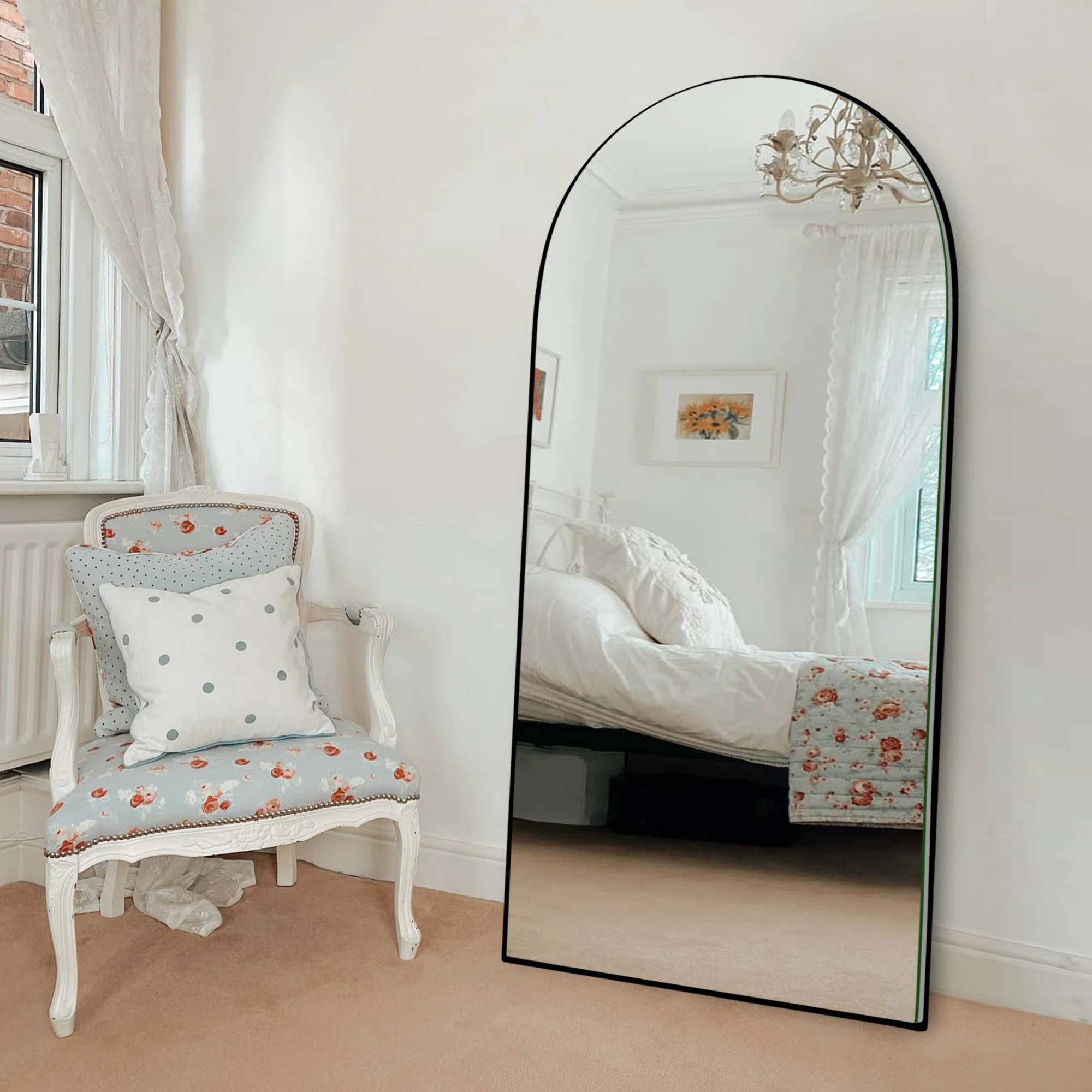 Leeron Oversized Arch Solid Wood Floor Mirror with Stand | Wayfair North America
