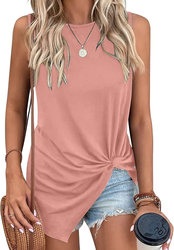 KKJ Womens Twist Hem Tank Tops Summer Sleeveless for Women Basic Casual Loose Women's Shirts | Amazon (US)