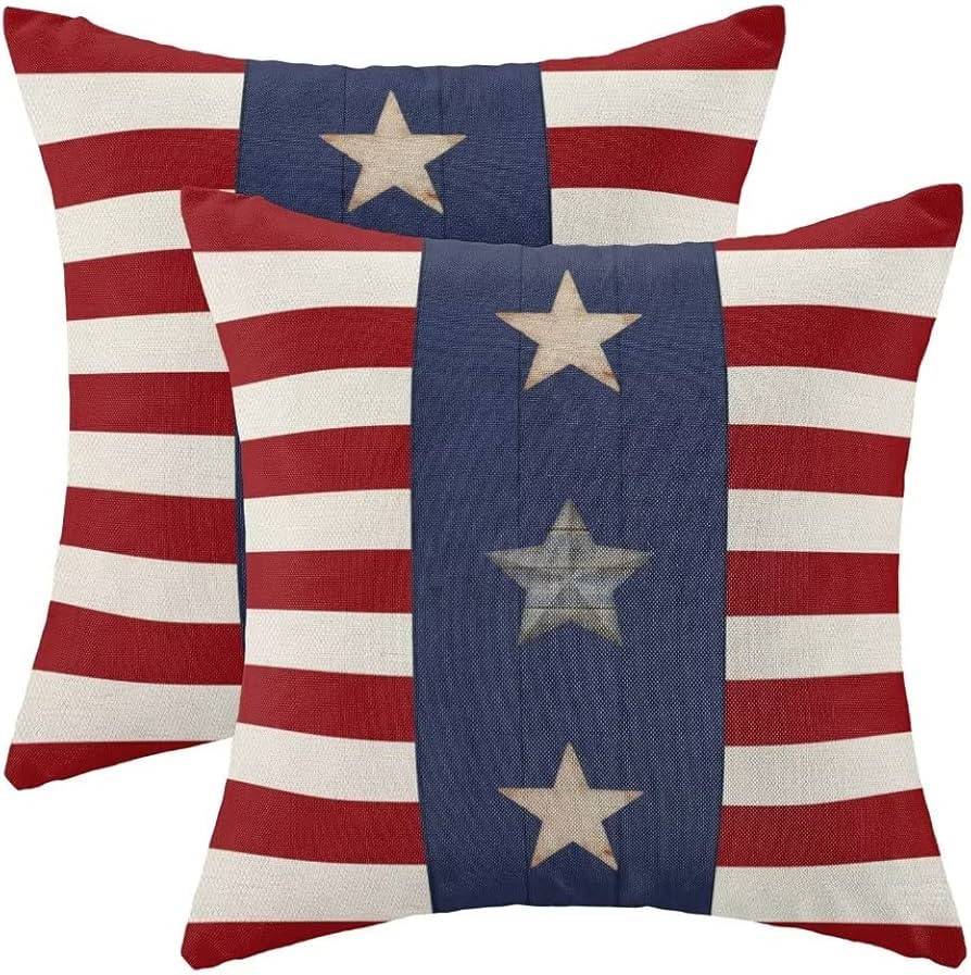 BETGINY 4th of July Pillow Covers 18x18 Set of 2, American Flag Stars and Stripes Freedom Throw P... | Amazon (US)