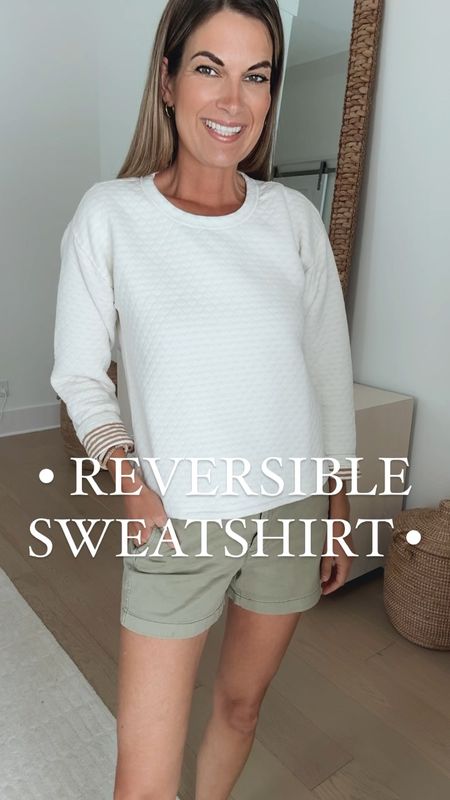 Xs reversible sweatshirt.  Sized up one in the shorts. Sandals true to size.  

#LTKfindsunder50 #LTKsalealert #LTKover40