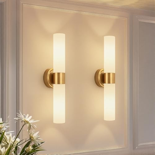 Hardwired Wall Sconces Set of Two, Modern Bathroom Sconces Wall Lighting with Milky White Glass, ... | Amazon (US)