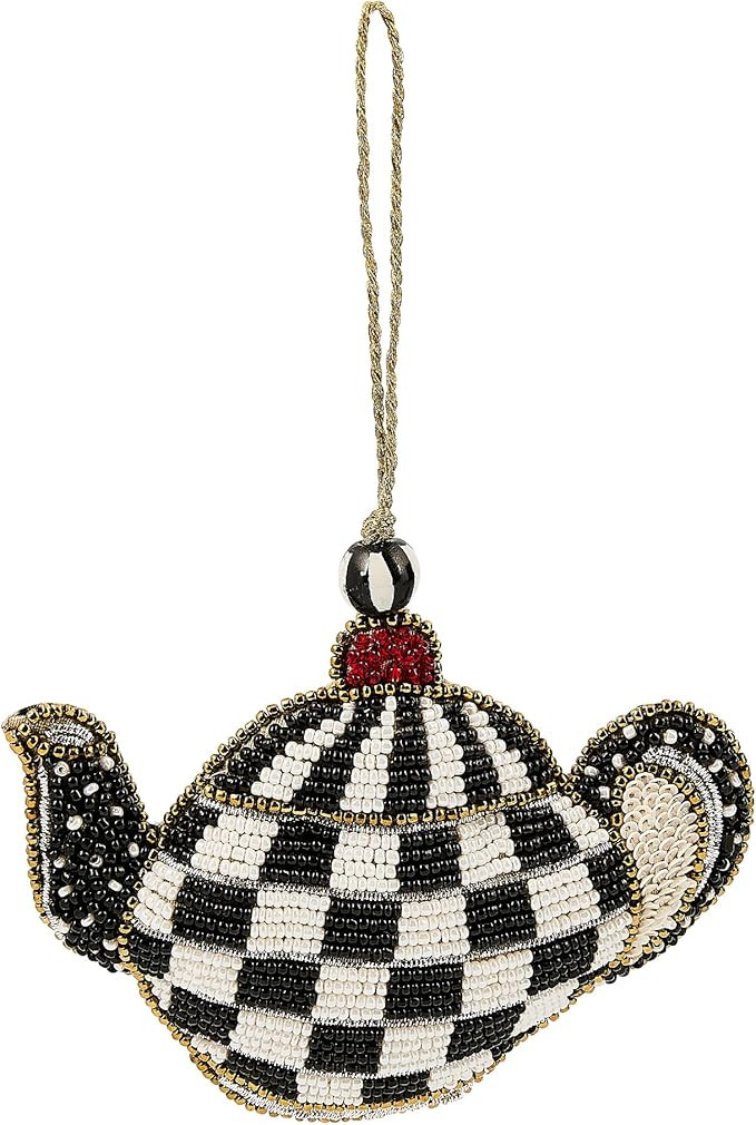 MACKENZIE-CHILDS Beaded Ornament, Christmas Tree Ornament, Courtly Check Teapot | Amazon (US)