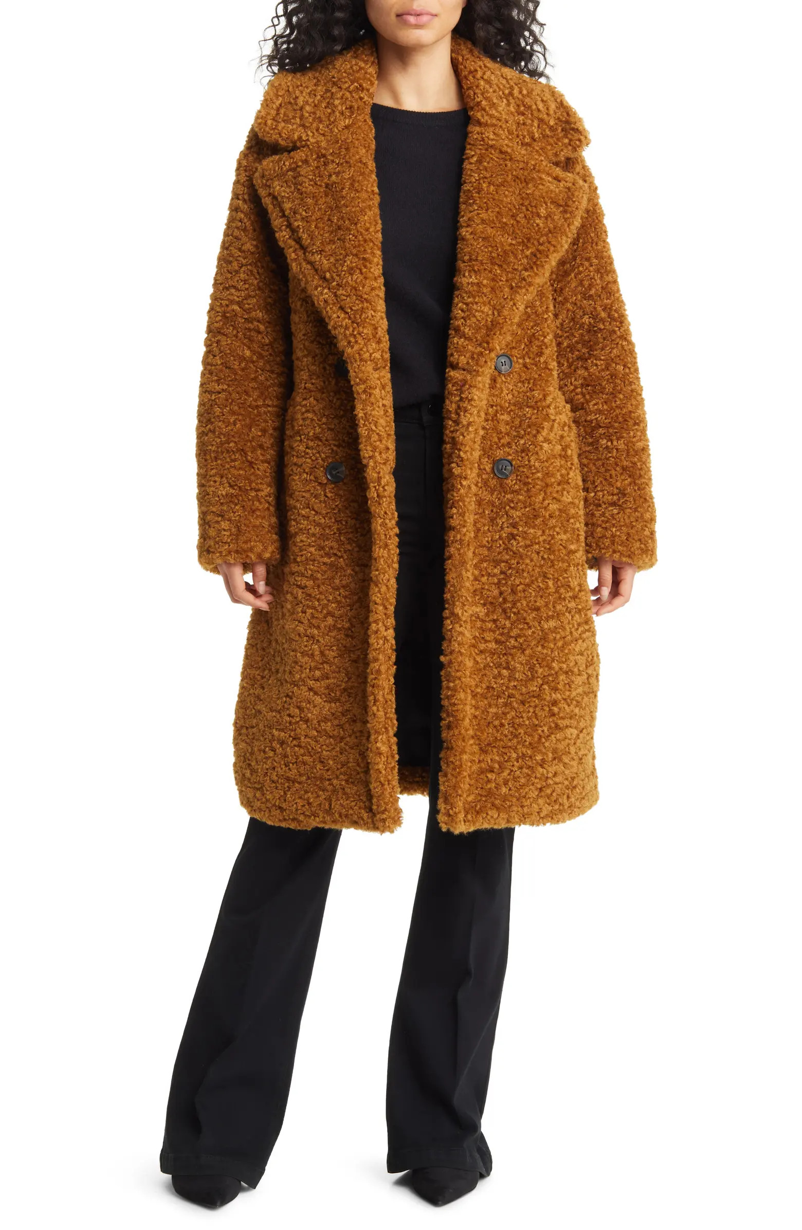 Double Breasted Faux Fur Teddy Coat | Nordstrom