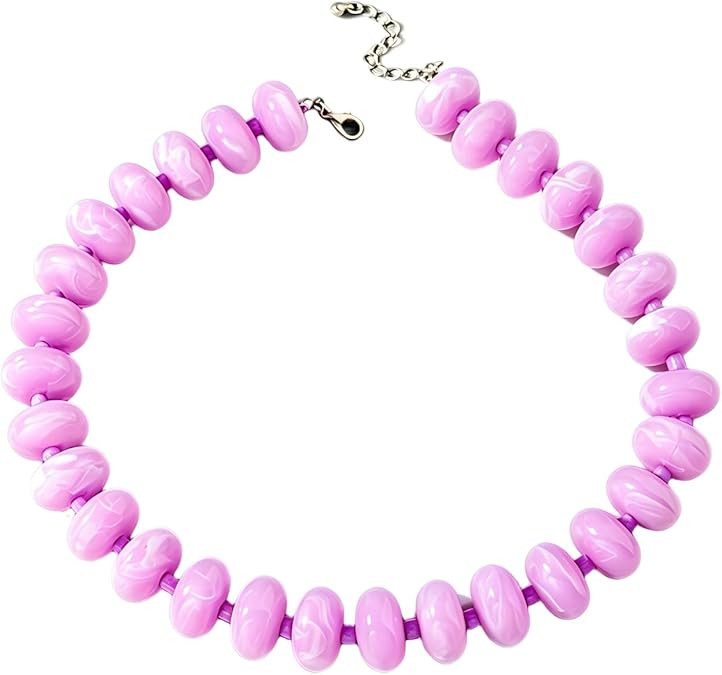 Fuqimanman2020 Resin Chunky Beaded Choker Necklace Boho Acrylic Flat Round Bead Necklace Summer B... | Amazon (US)
