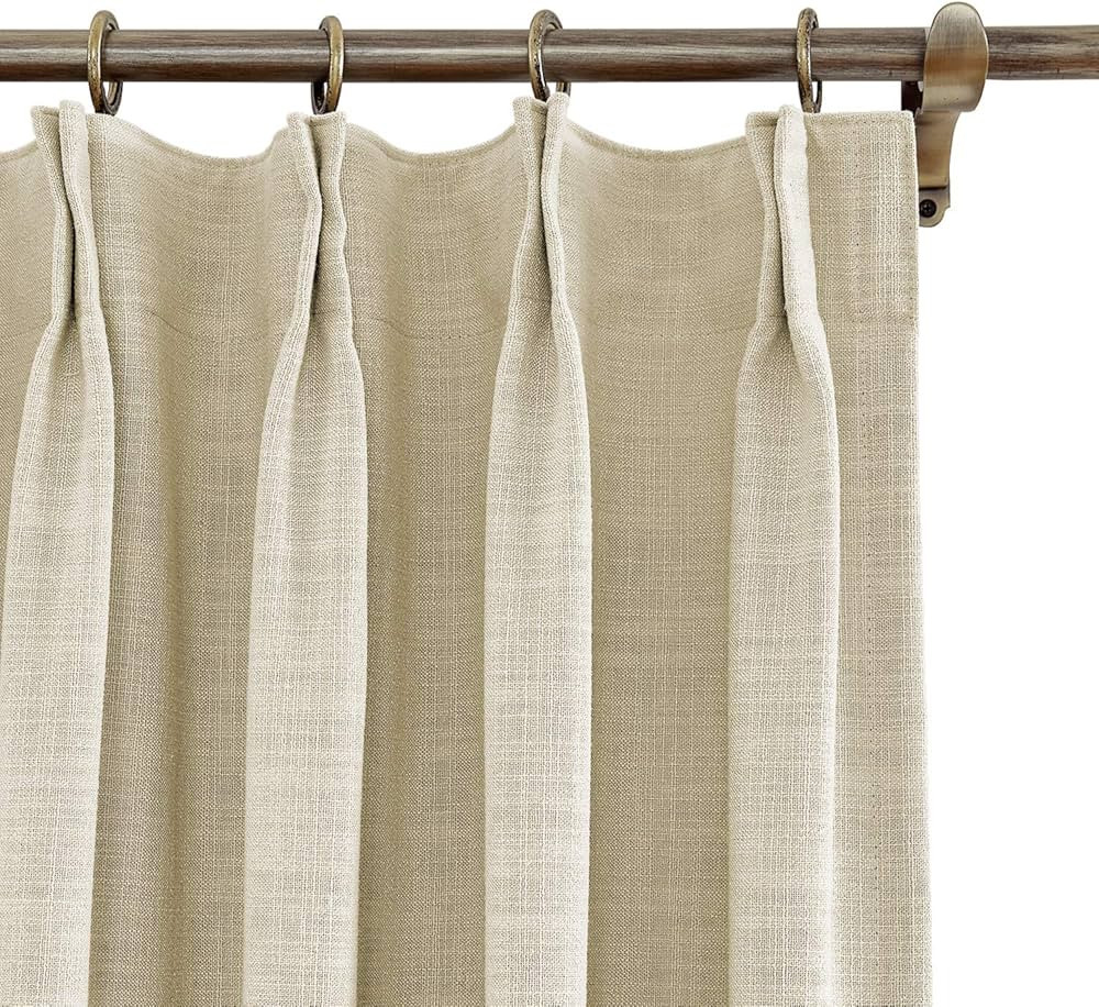 TWOPAGES 52 W x 96 L inch Pinch Pleat Darkening Drape Faux Linen Curtain with Blackout Lining Dra... | Amazon (US)