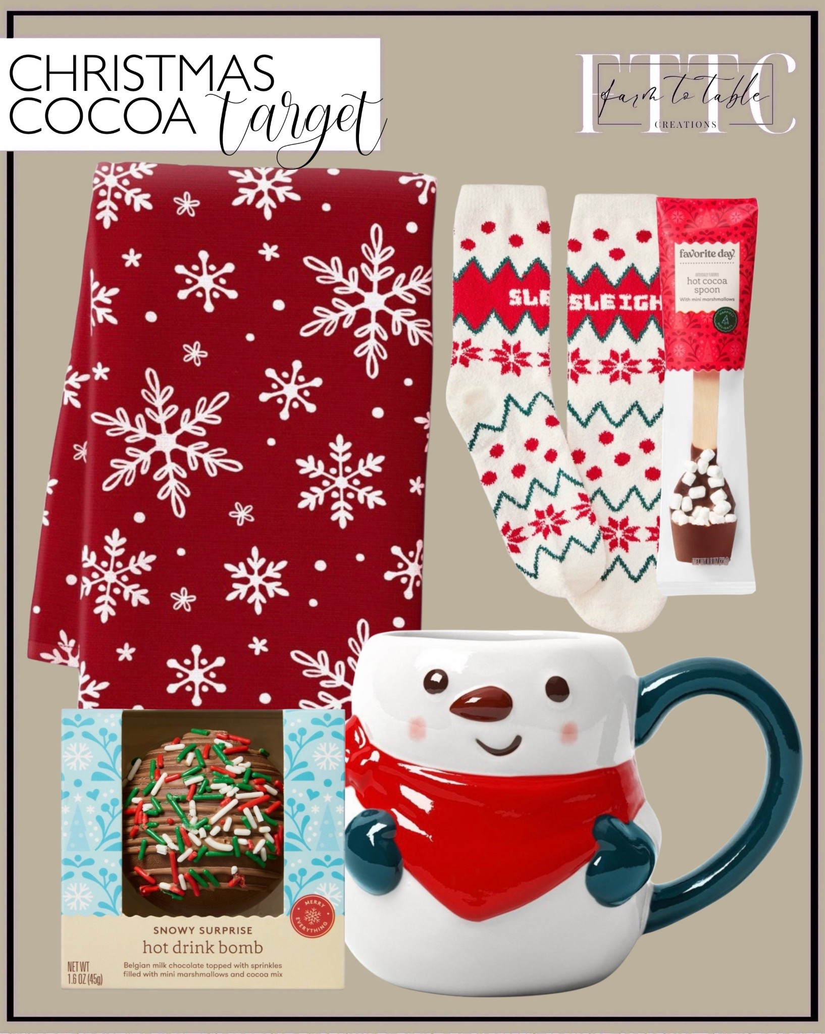 Target Christmas Cocoa Kitchen Set

Follow @farmtotablecreations on Instagram for daily home finds, deals, and cozy inspiration.

This festive Target Christmas cocoa set is the sweetest little kitchen moment for the holidays. A classic red snowflake kitchen towel paired with cozy holiday socks, a chocolate cocoa spoon, a hot cocoa bomb, and the cutest snowman mug—perfect for winter mornings, Christmas baking days, or gifting to teachers, neighbors, and hostesses. Everything feels cheerful, practical, and easy to style on a coffee bar or kitchen counter.

#targetfinds #kitchentowel #christmaskitchen #holidaykitchen #hotcocoa #cozymug #stockingstuffer #kitchenfinds #christmasgifts #holidaygifts

#LTKHoliday #LTKHome #LTKGiftGuide