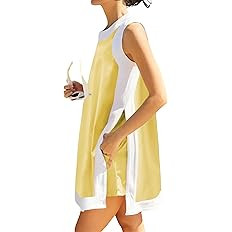 Hooever Women's 2 Piece Sets Casual Color Block Crewneck Sleeveless Pullover Tops Matching Shorts... | Amazon (US)