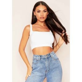 Selena White Square Neck Crop Top | Missy Empire (UK)