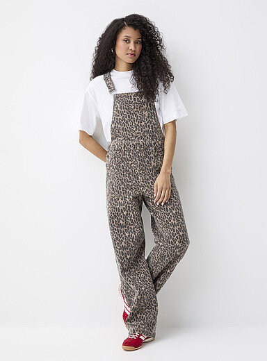 Leopard pint denim overalls | Simons