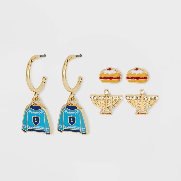SUGARFIX by BaubleBar 'Happy Hanukkah' Statement Earring Set 3pc - Blue/Gold | Target