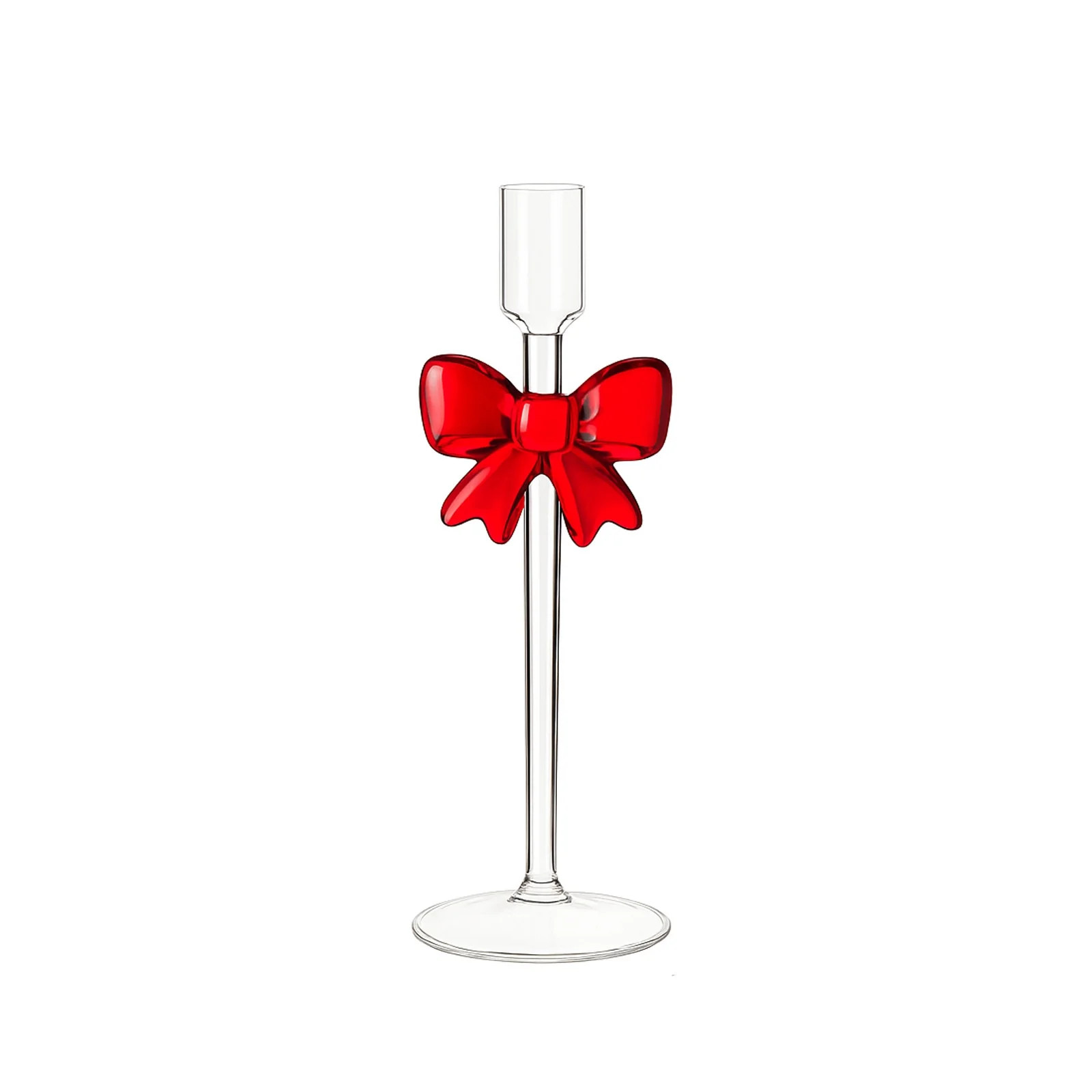 Glass Taper Candle Holders with Bow, Set of 2 Clear Christmas Candle Sticks for Table Centerpiece... | Walmart (US)