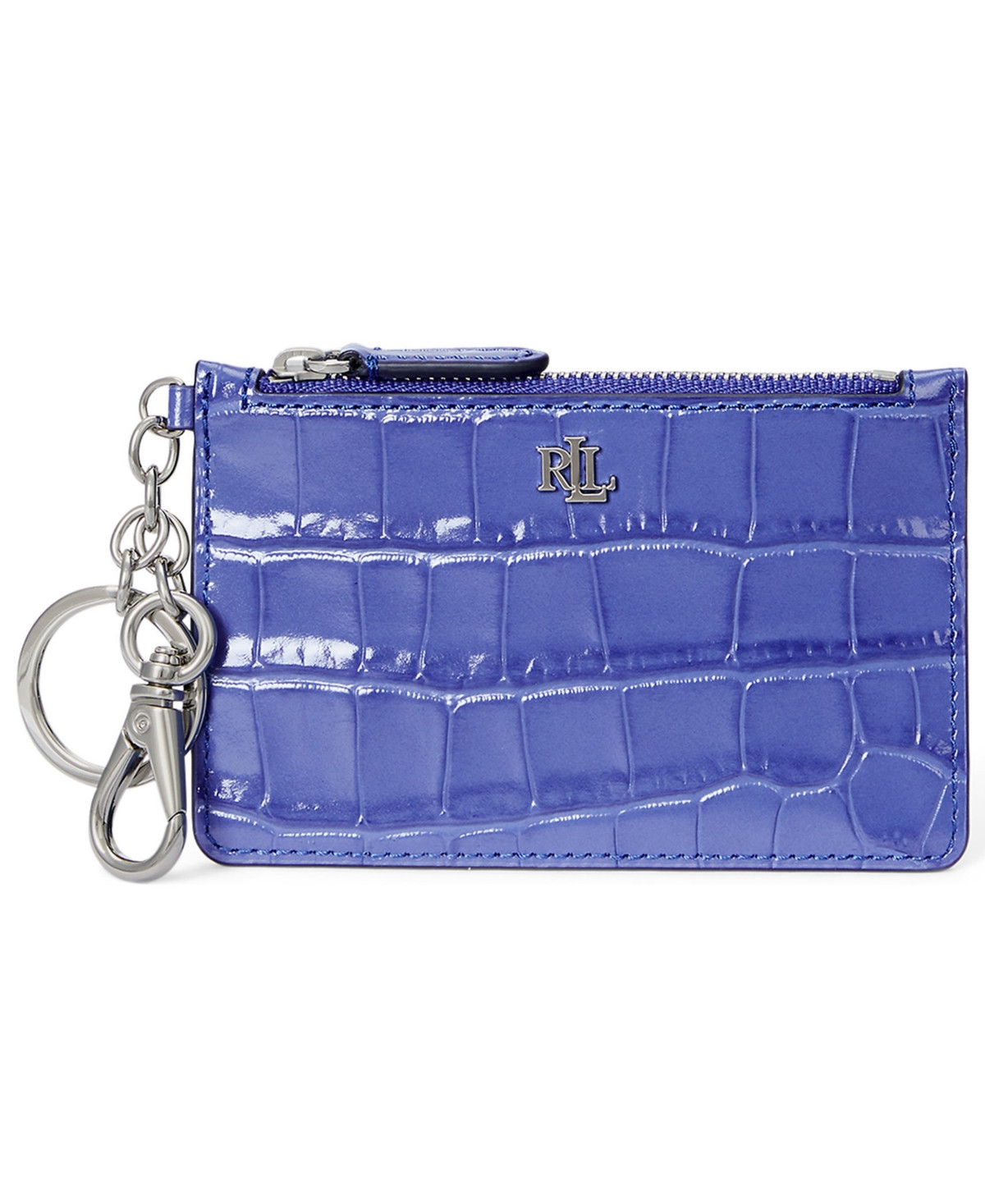 Lauren Ralph Lauren Croc-Embossed Leather Zip Card Case - Blue Lapis | Macy's