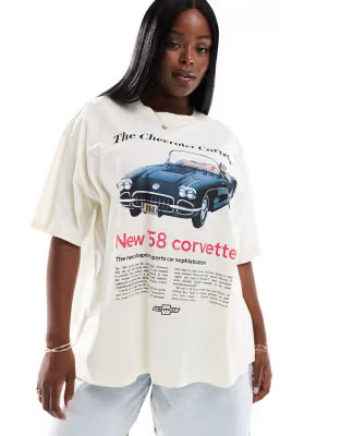 ASOS DESIGN Curve boyfriend fit T-shirt with corvettes car licence graphic T-shirt | ASOS (Global)