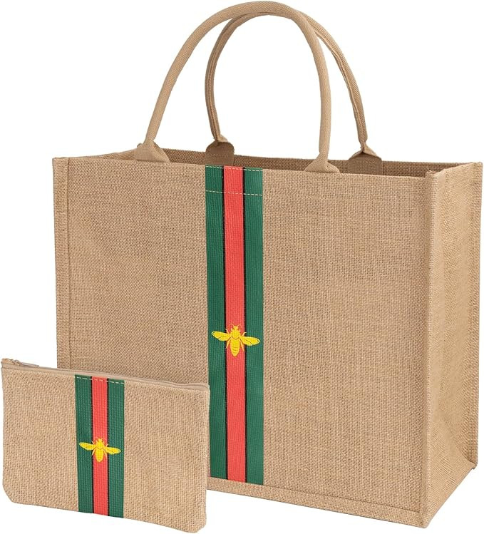 Large Beach Bag Jute Woven Pink and Orange | Amazon (US)