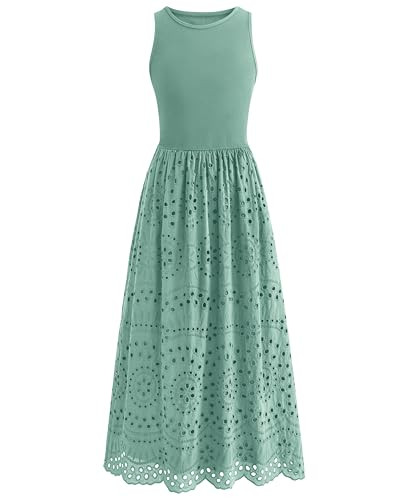 dowerme Women Summer Dresses 2026 Casual Sleeveless Crewneck A-Line Boho Lace Eyelet Cotton Tank ... | Amazon (US)