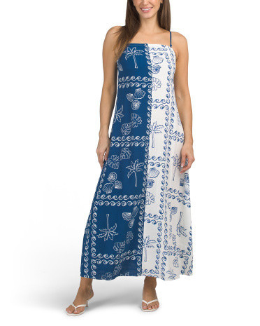 Linen Blend Shell Palm Maxi Dress for Women | Rayon/Cotton | Marshalls