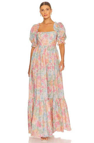 Selkie The Terrace Gown in Grapefruit Floral from Revolve.com | Revolve Clothing (Global)