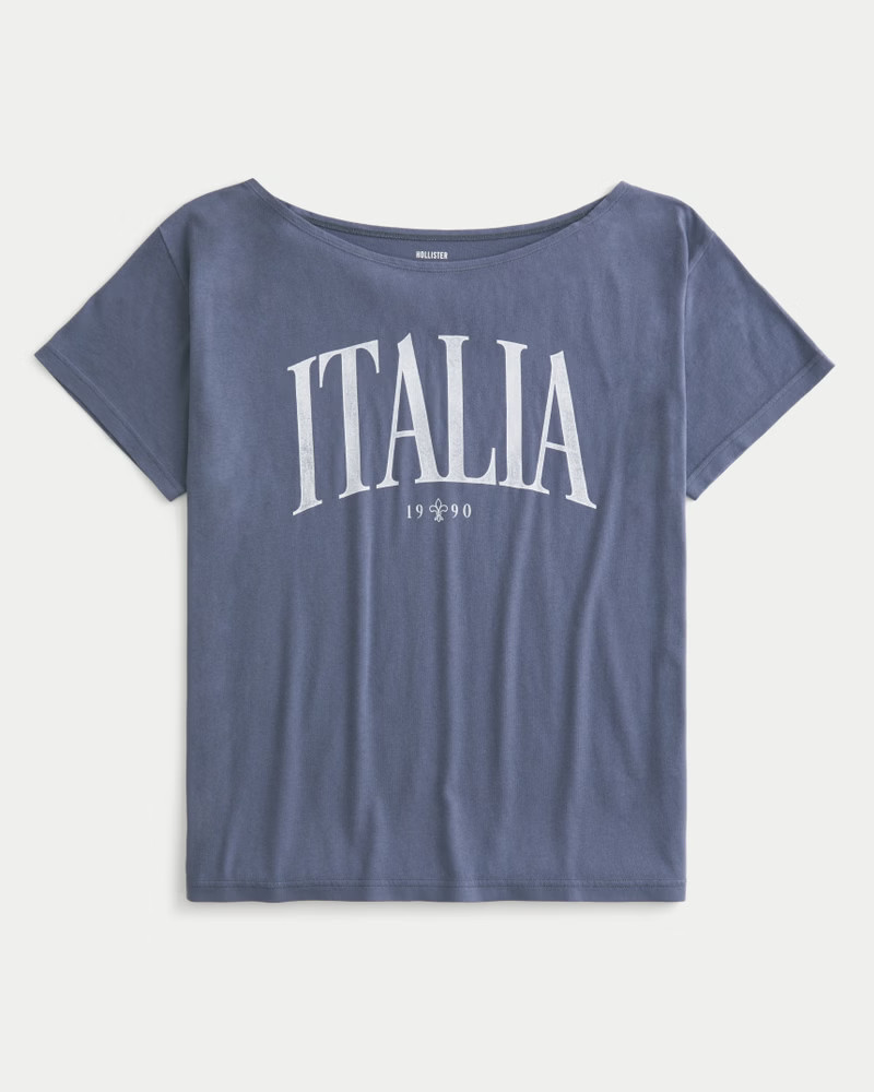 Oversized Off-the-Shoulder Italia Graphic Tee | Hollister (US)