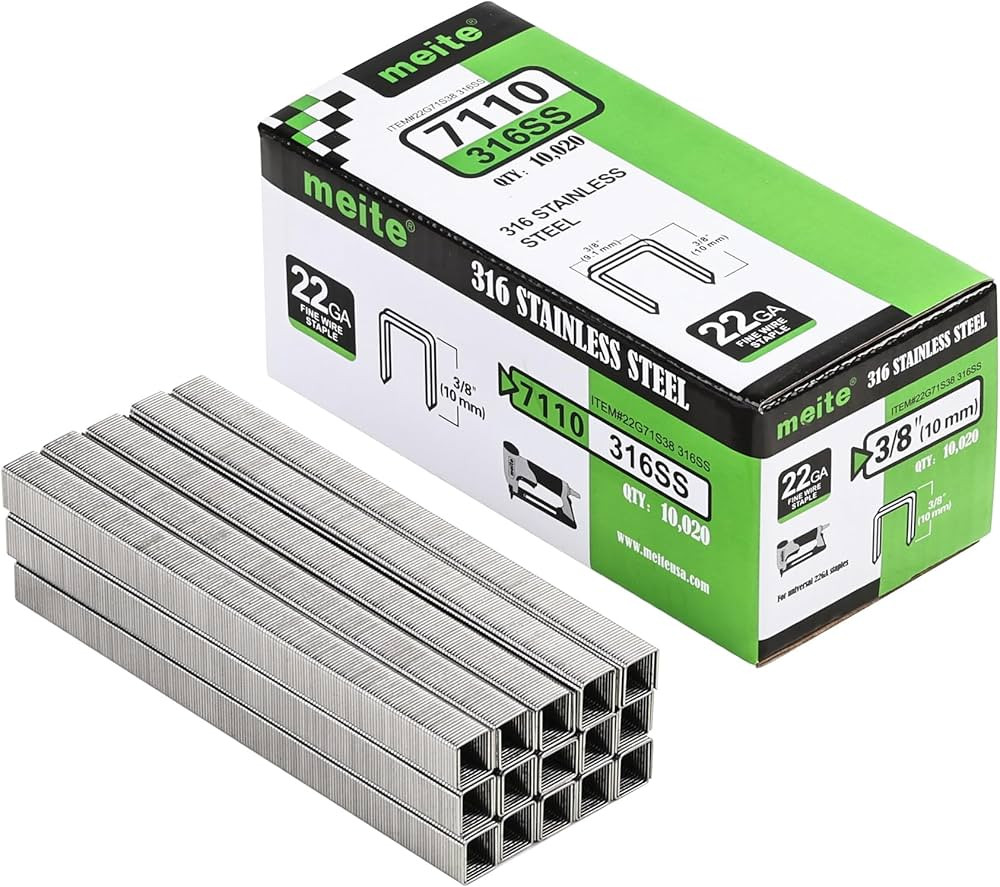 Meite 22 Gauge 71 Series 316 Stainless Steel Upholstery Staples, 3/8-Inch (9.1 mm) Crown, 3/8-Inc... | Amazon (US)