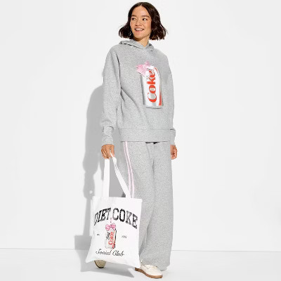 Women's Ribbon Diet Coke Fleece Graphic Hooded Sweatshirt - Gray | Target