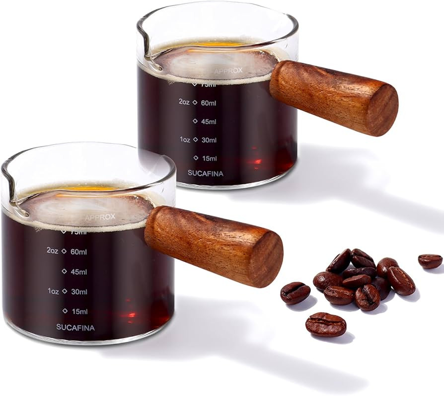 2 Pack Espresso Shot Glass, Espresso Cups with Wood Handle, 3.5 OZ Double Spouts Measuring with D... | Amazon (US)