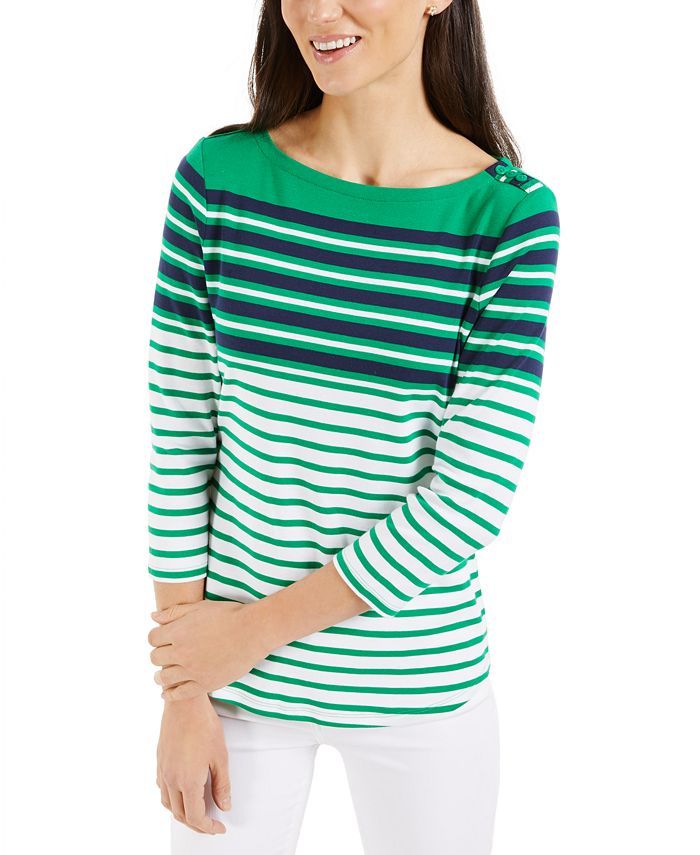 Charter Club Pima Cotton Striped Top, Created for Macy's & Reviews - Tops - Women - Macy's | Macys (US)