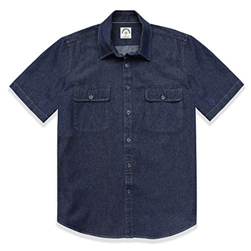 Dubinik® Denim Shirt Men Short Sleeve Button Down Mens Shirts 2 Pocket Western Soft Work Casual Cowboy with Comfortable Dark Blue | Amazon (US)