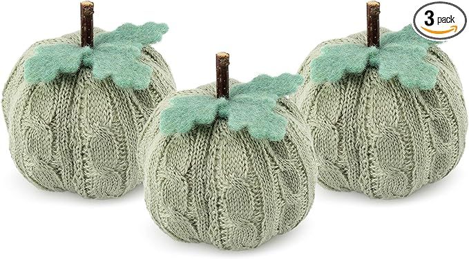 AuldHome Sweater Pumpkins (Set of 3, Gray); Fall Thanksgiving Table Topper Seasonal Decor for Cen... | Amazon (US)