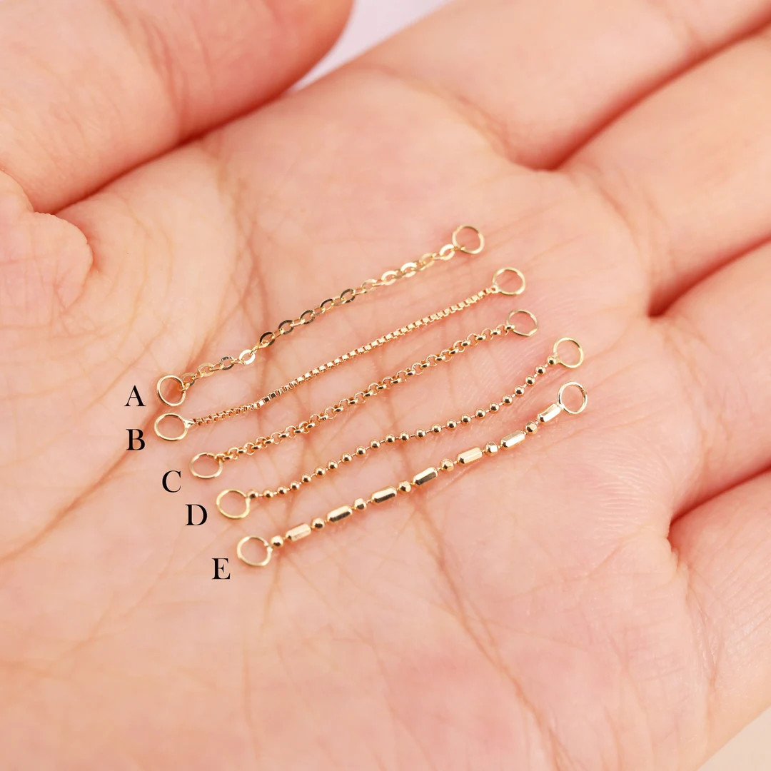 14K Solid Gold Mix Chain Attachment Ball Chain Piercing Pearl Chain Earring Box Cartilage Chain B... | Etsy (US)