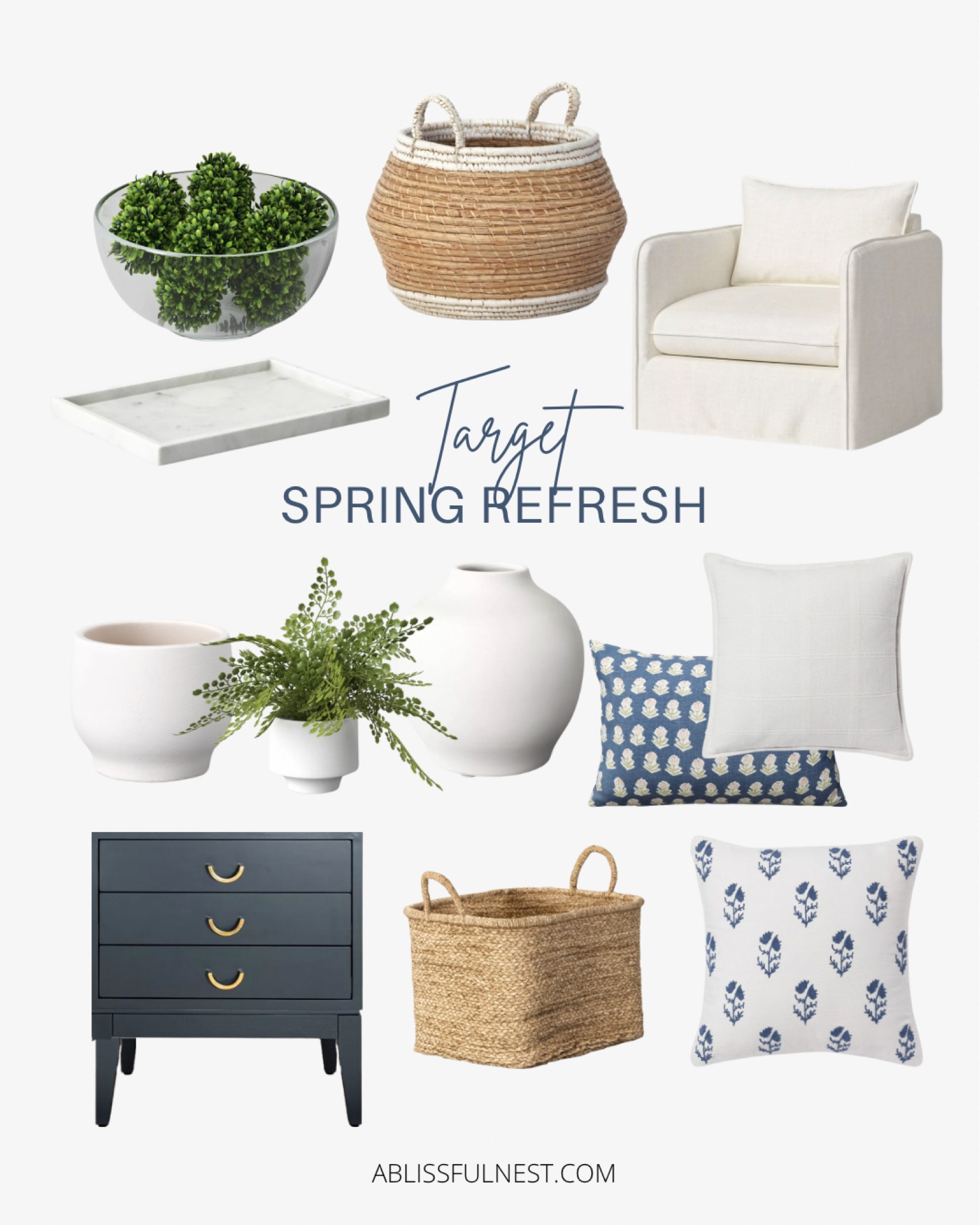 Target spring refresh!
New spring decor, white vase, blue, nightstand, nightstand, bedroom, furniture, spring bedroom, spring pillows, floral pillows, throw pillows, baskets, white, accent chair, swivel chair, coastal decor 

#LTKhome #LTKSeasonal #LTKstyletip